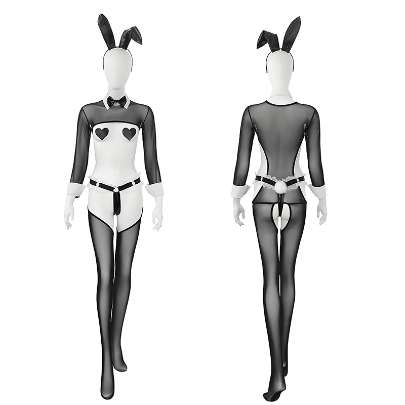 Garter Belt Set - Аниме-костюм горничной: сетчатое боди, сексуальное белье,